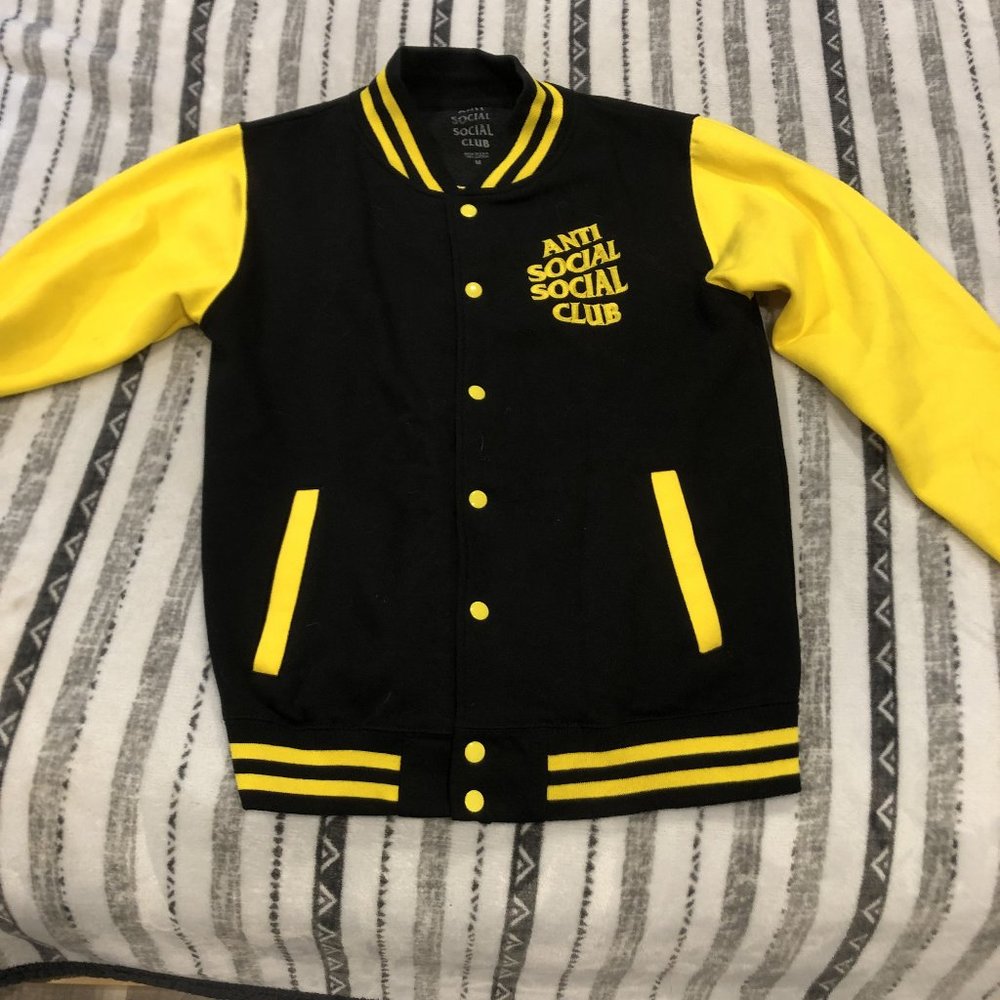 anti social social club dropout letterman jacket yellow black